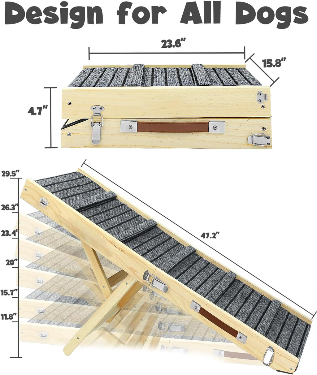 47.2" Long Wooden Folding Pet Ramp with Non-Slip Traction Mat (Grey) H15860