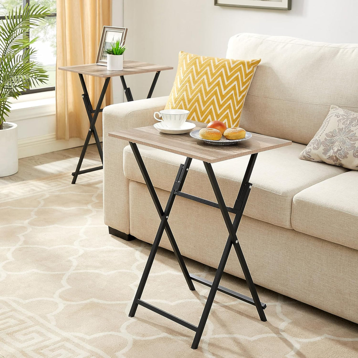 Rustic Brown Black TV Tray Table 2-Piece Portable Tables K894908