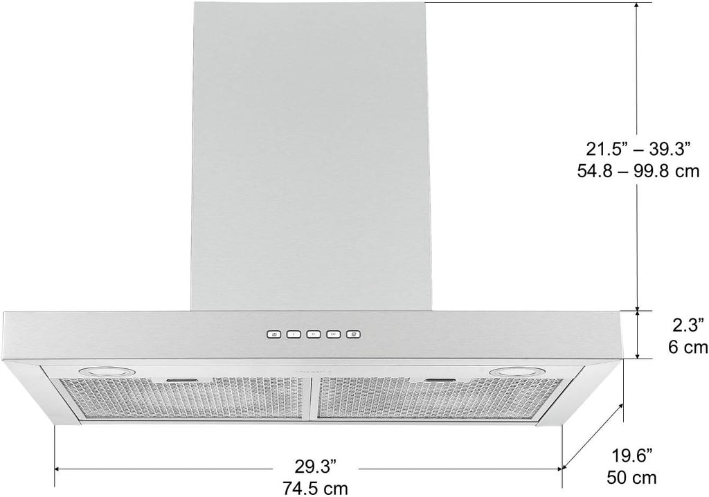 30” 600 CFM Wall-Mounted Convertible Rectangular Range Hood with LED Lights Stainless Steel Z3512