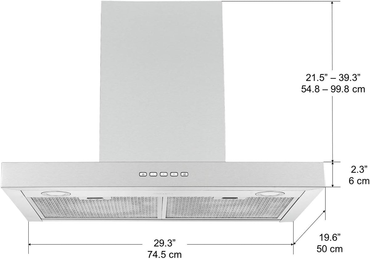 30” 600 CFM Wall-Mounted Convertible Rectangular Range Hood with LED Lights Stainless Steel Z3512