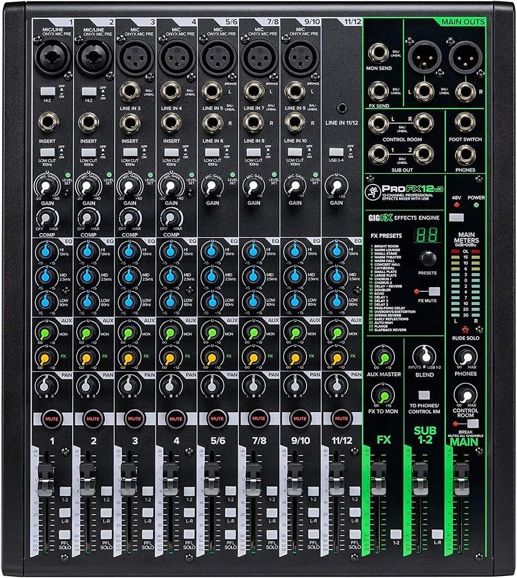 12-Channel Mixer with Headphone Amp, 4 XLR Cables, and 2 Breakout Cables Bundle C469191