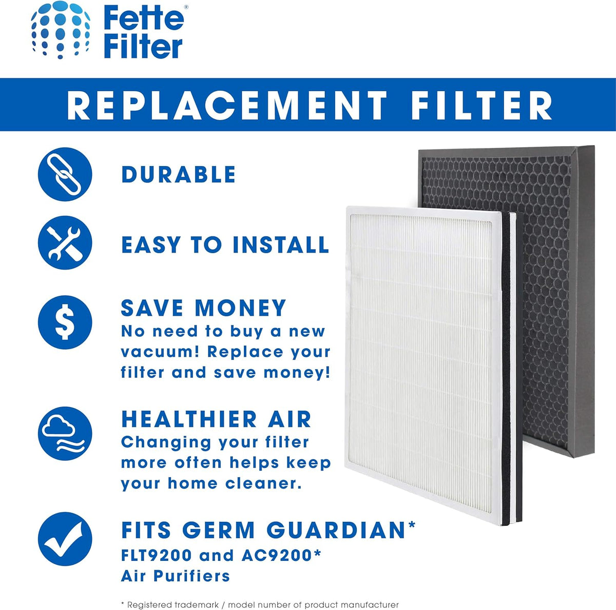 True HEPA Air Purifier Filter and Carbon Combo Pack H180