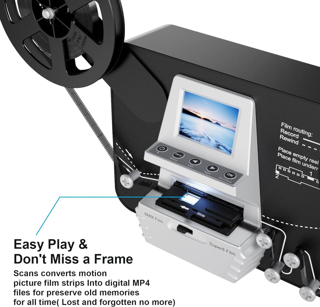 8mm & Super 8 Reels to Digital Film Scanner Converter with 2.4 Screen L22707