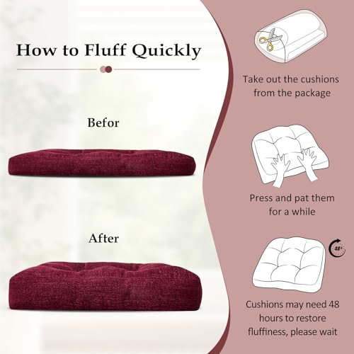 Burgundy 4 Pack Tufted Memory Foam Chair Cushions 17"x17"x4" H2840