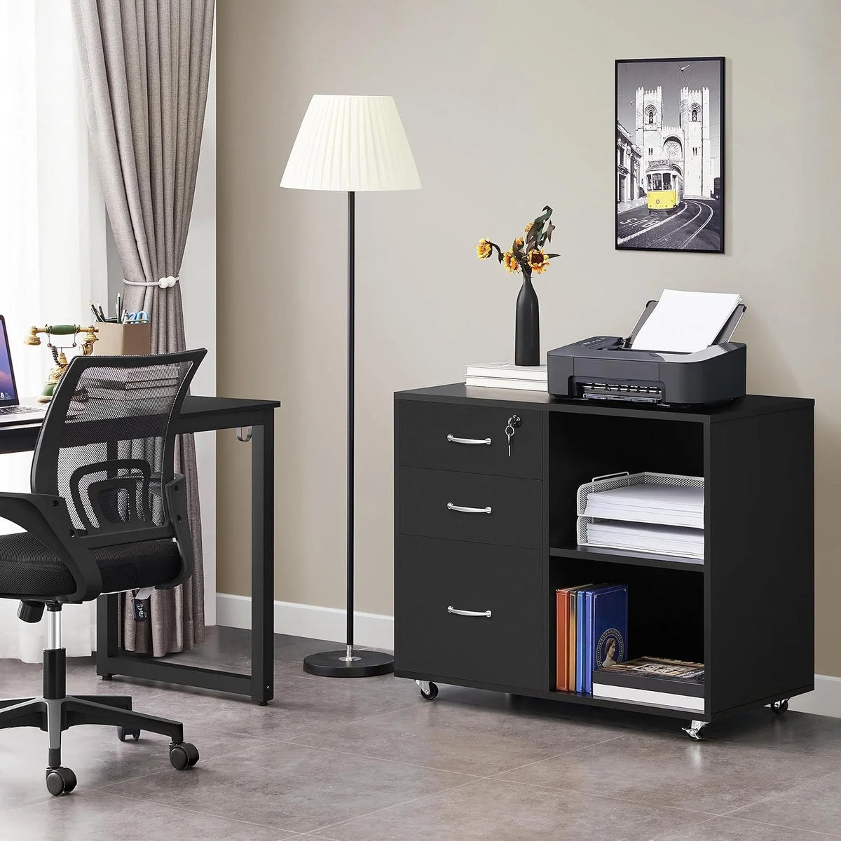 Black 3 Drawer Lateral Filing Cabinet Z7198