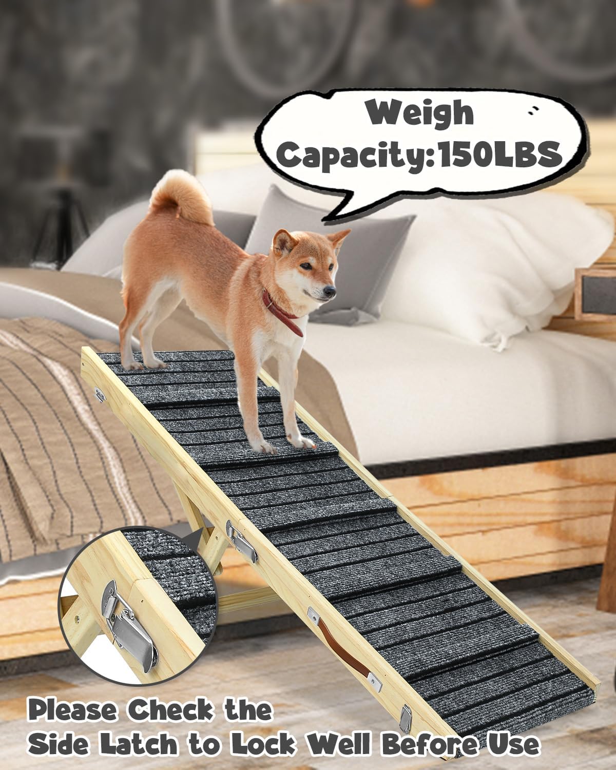 47.2" Long Wooden Folding Pet Ramp with Non-Slip Traction Mat (Grey) H15860