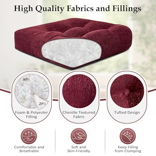Burgundy 4 Pack Tufted Memory Foam Chair Cushions 17"x17"x4" H2840