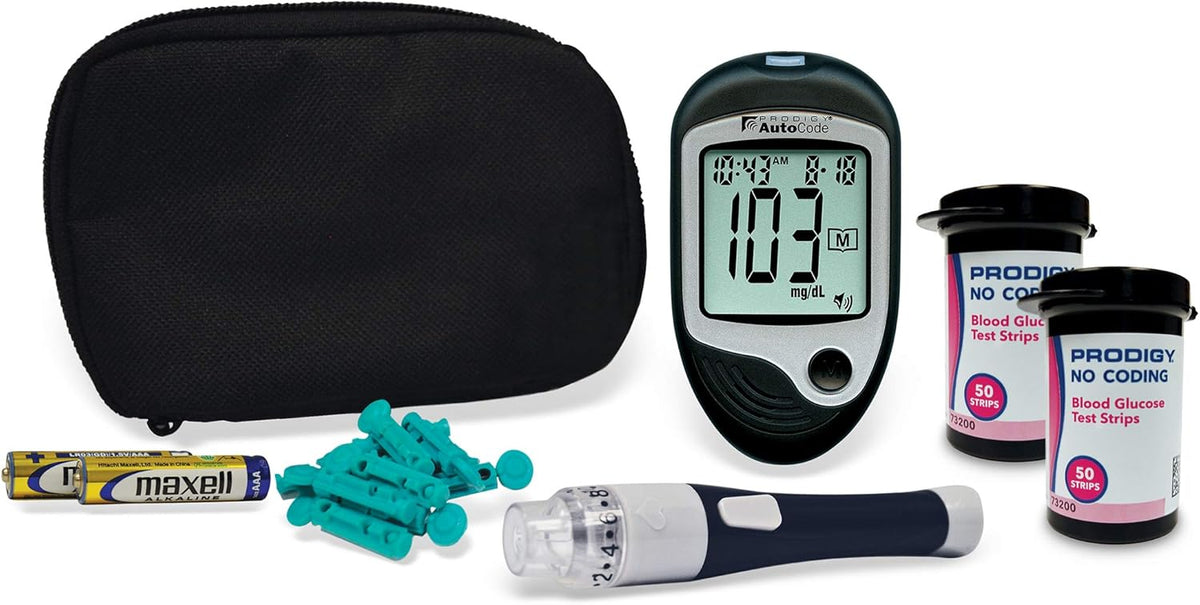 Glucose Monitor Kit with Meter, 100ct Test Strips, 10ct Lancets, Lancing Device, Carrying Case, Log Book J9713