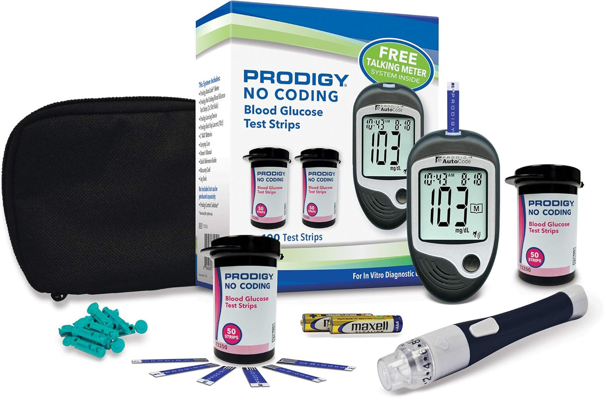 Glucose Monitor Kit with Meter, 100ct Test Strips, 10ct Lancets, Lancing Device, Carrying Case, Log Book J9713