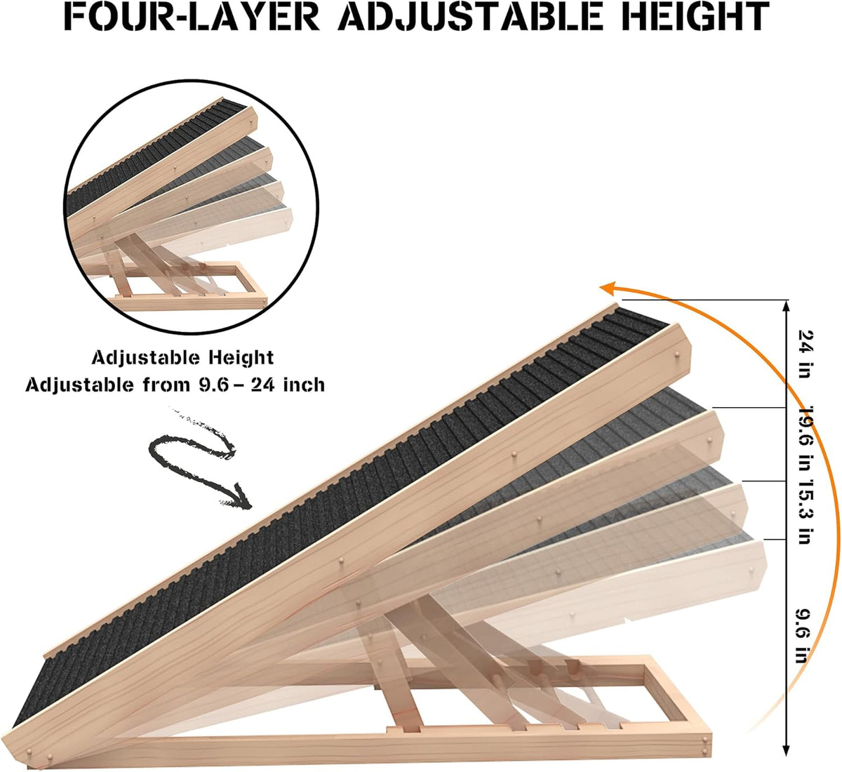 Adjustable Folding Pet Ramp with Non Slip Carpet Surface B56077