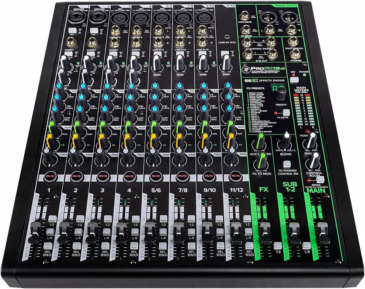12-Channel Mixer with Headphone Amp, 4 XLR Cables, and 2 Breakout Cables Bundle C469191