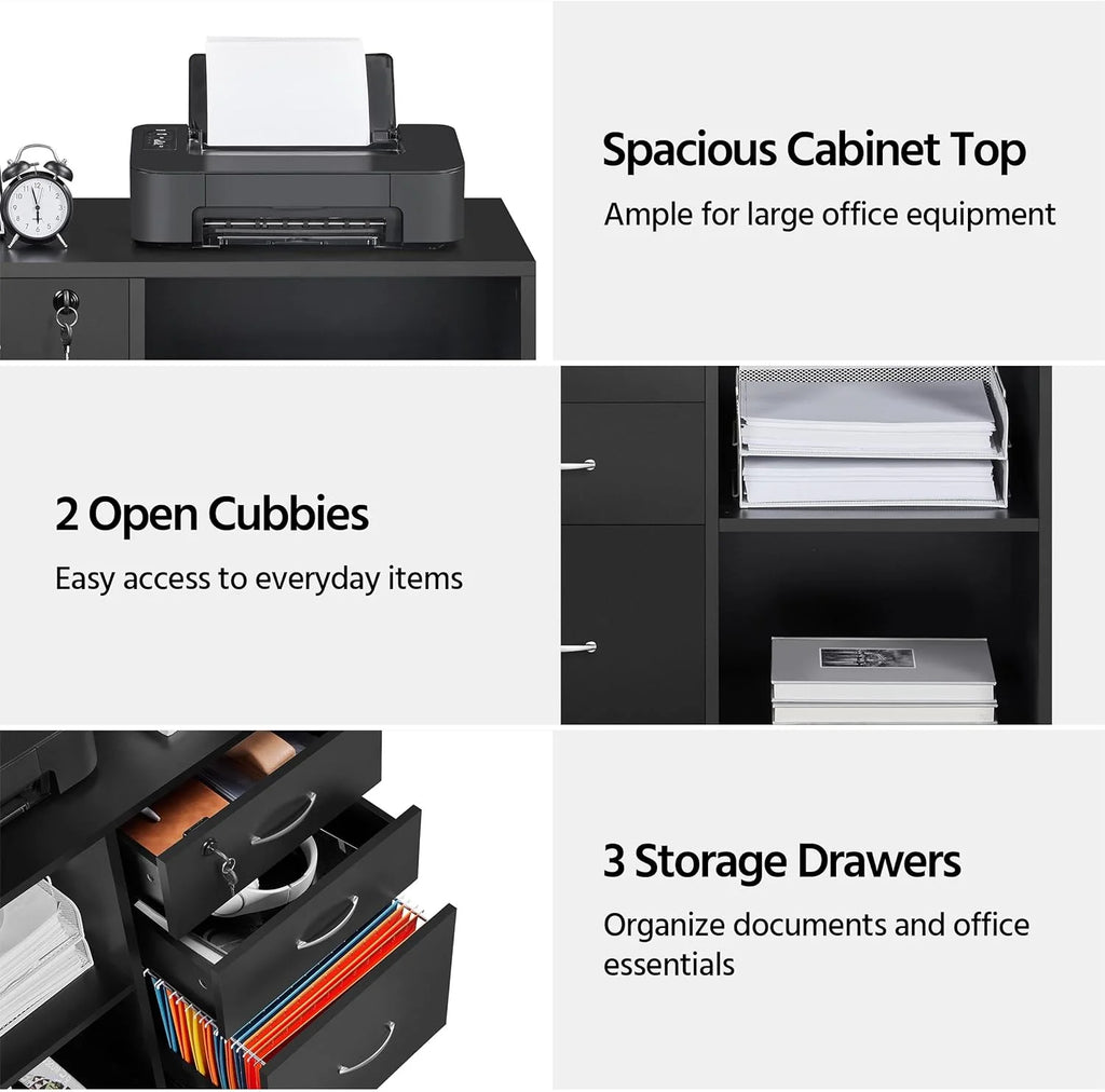 Black 3 Drawer Lateral Filing Cabinet Z7198