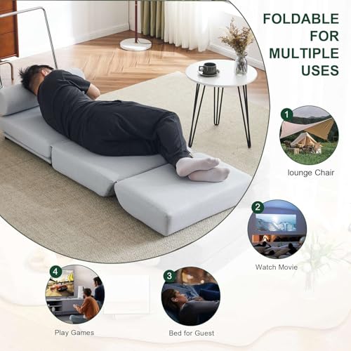 Light Grey-Blue Memory Foam Folding Sofa Bed Q73141