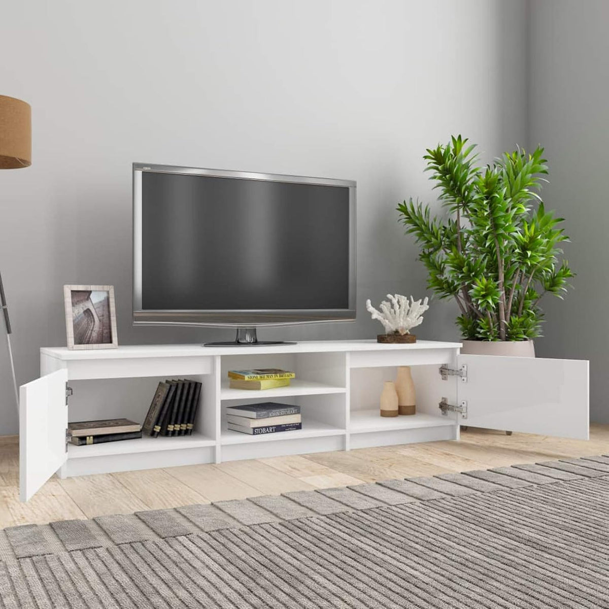 White TV Cabinet with 2 Drawers and 2 Open Compartments Z364202