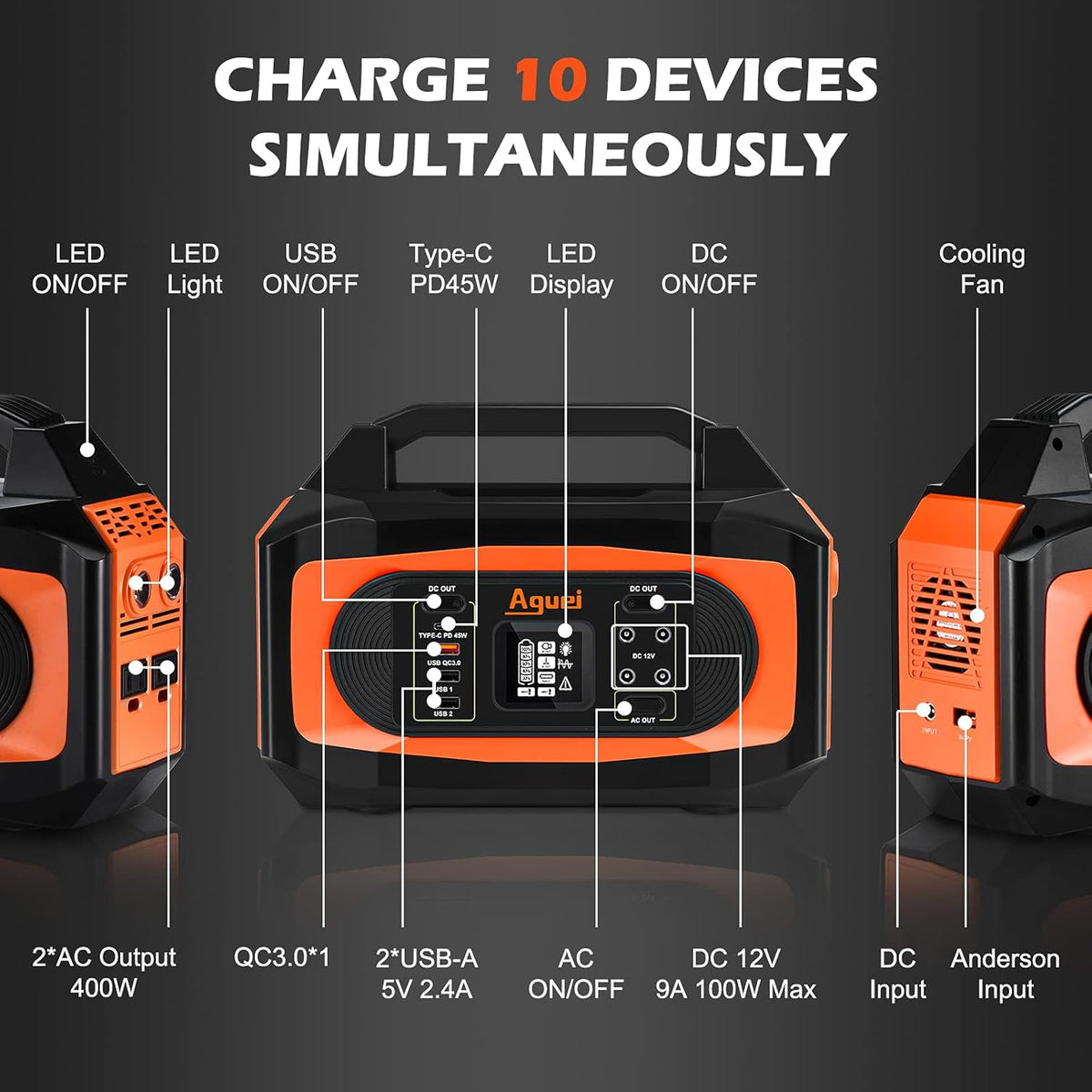 380Wh Portable Power Station with 110V/400W AC Outlets U2148