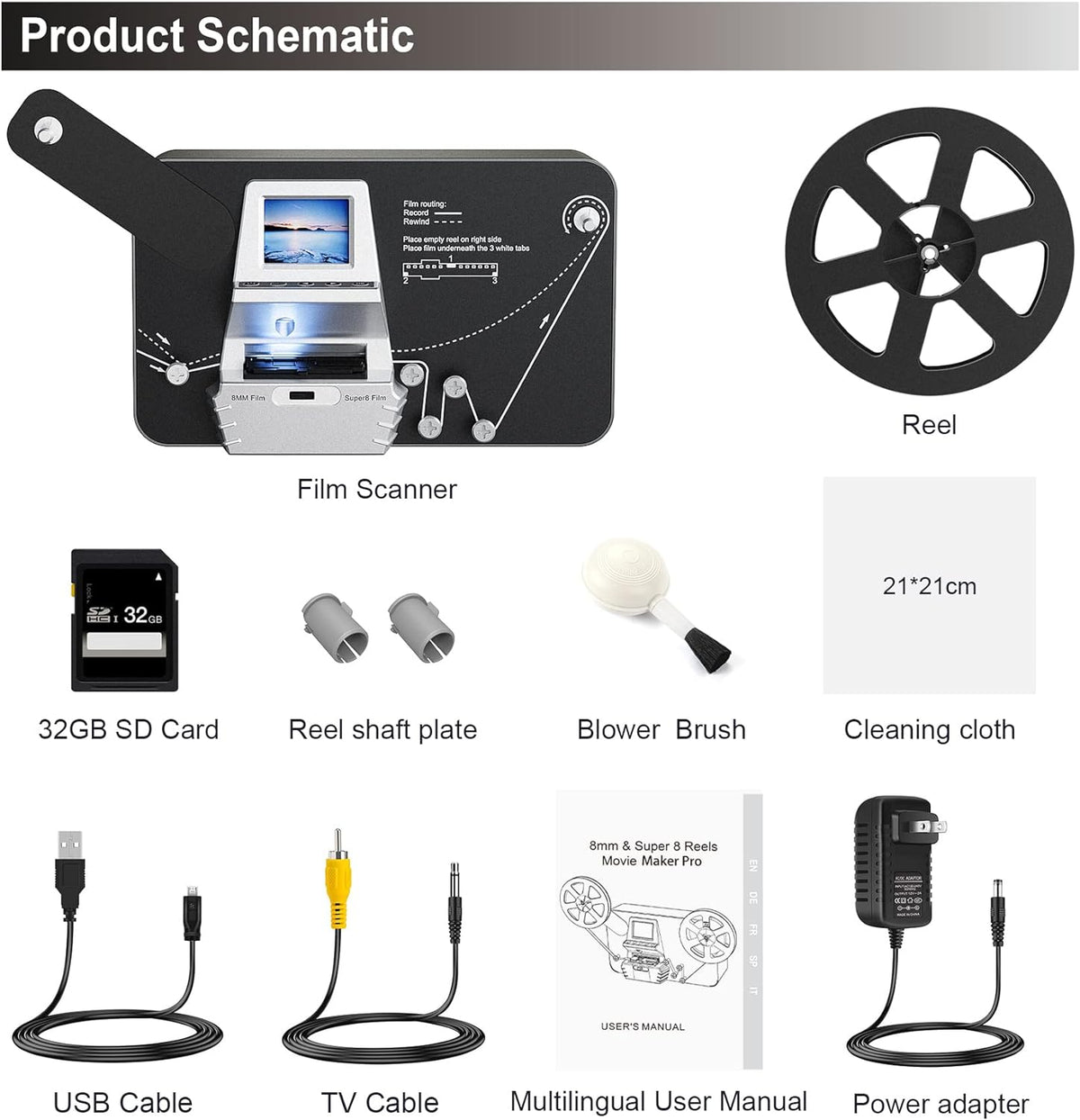8mm & Super 8 Reels to Digital Film Scanner Converter with 2.4 Screen L22707