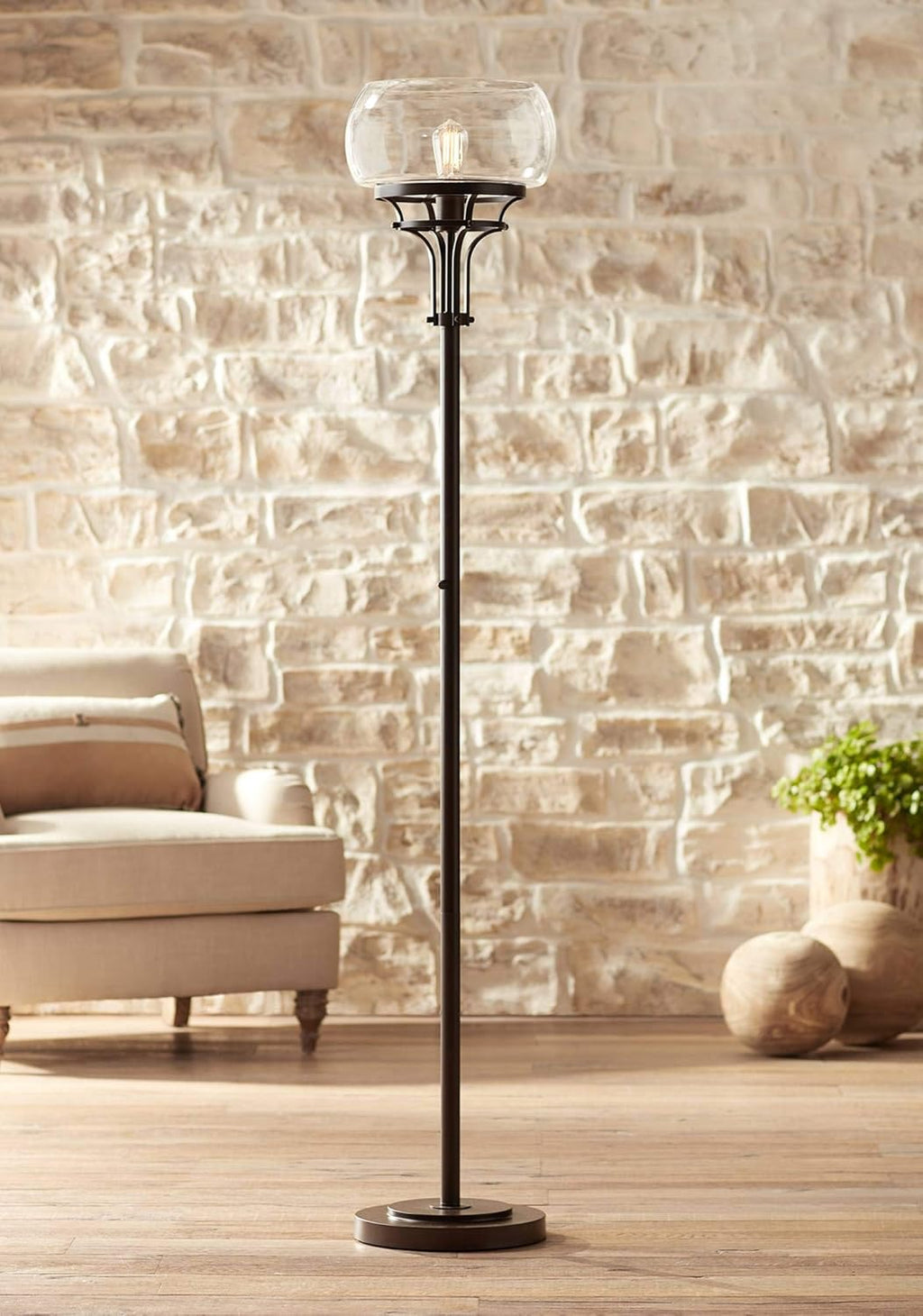 Oil Rubbed Bronze Clear Glass Floor Lamp Torchiere 72.5" Tall S223