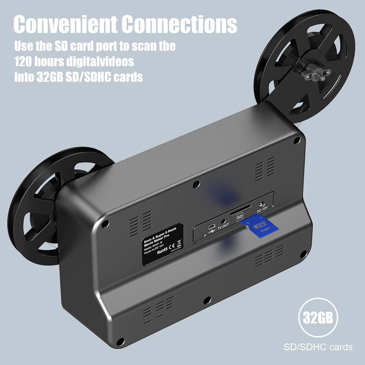 8mm & Super 8 Reels to Digital Film Scanner Converter with 2.4 Screen L22707