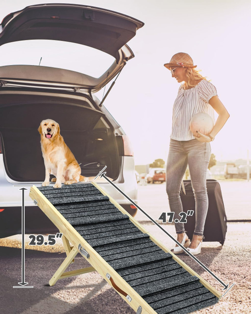 47.2" Long Wooden Folding Pet Ramp with Non-Slip Traction Mat (Grey) H15860