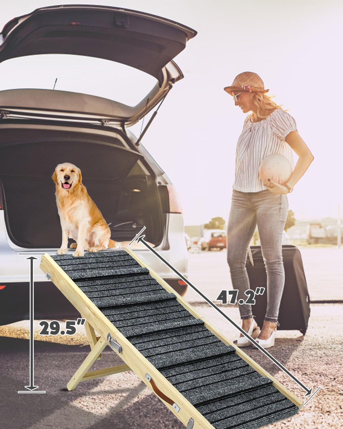 47.2" Long Wooden Folding Pet Ramp with Non-Slip Traction Mat (Grey) H15860