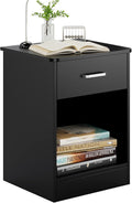 Black 2 Tier Nightstand with Drawer and Storage Cabinet J49612