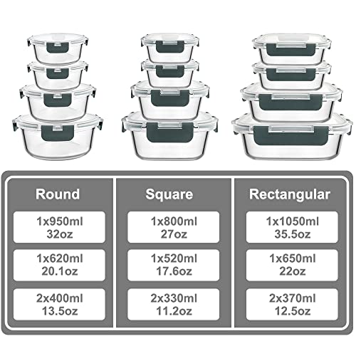 24pc Airtight Glass Bowls Set with Snap Locking Lids X6761