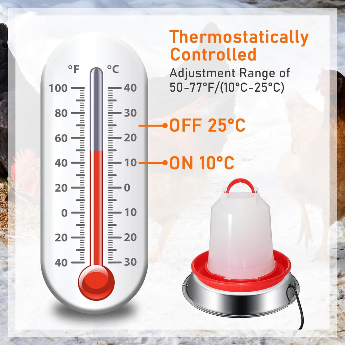 12 Inch 5 Gallons Poultry Drinker Heater Base with Thermostat and Power Cord M275462