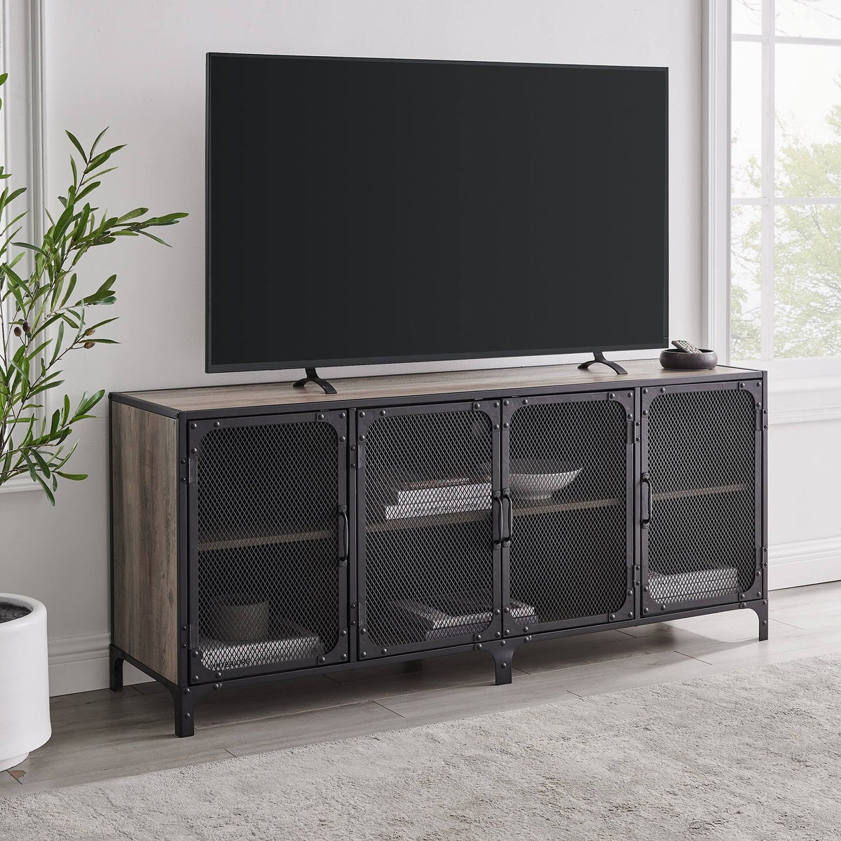 Industrial TV Stand Console Dark Walnut O144813