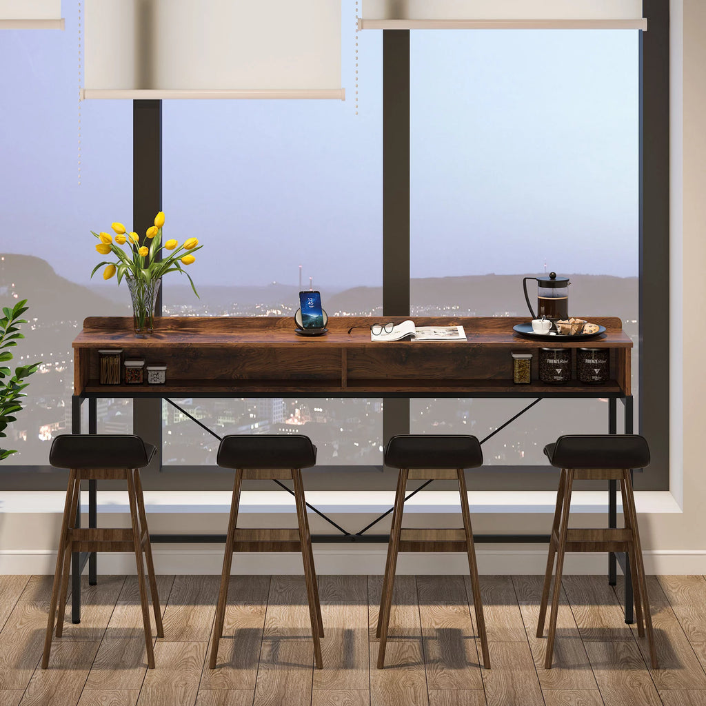 70.87 Inches Long 2-Tier Wood Console Table with Storage Shelves U6398
