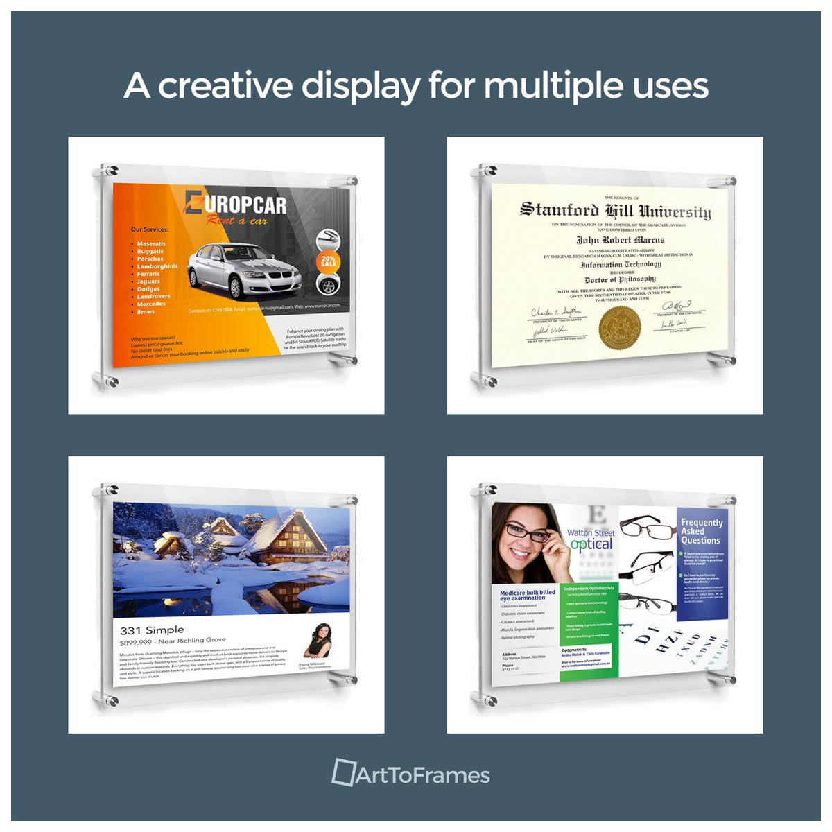 Acrylic Floating Frame for Pictures Up to 23x27 Inches with White Acrylic Standoff J355713