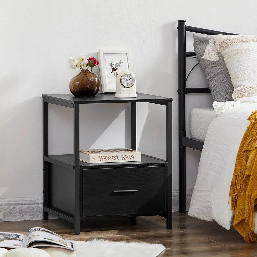 3-Piece Bedroom Set with Twin Bed Frame and 2 Black Nightstands O2775