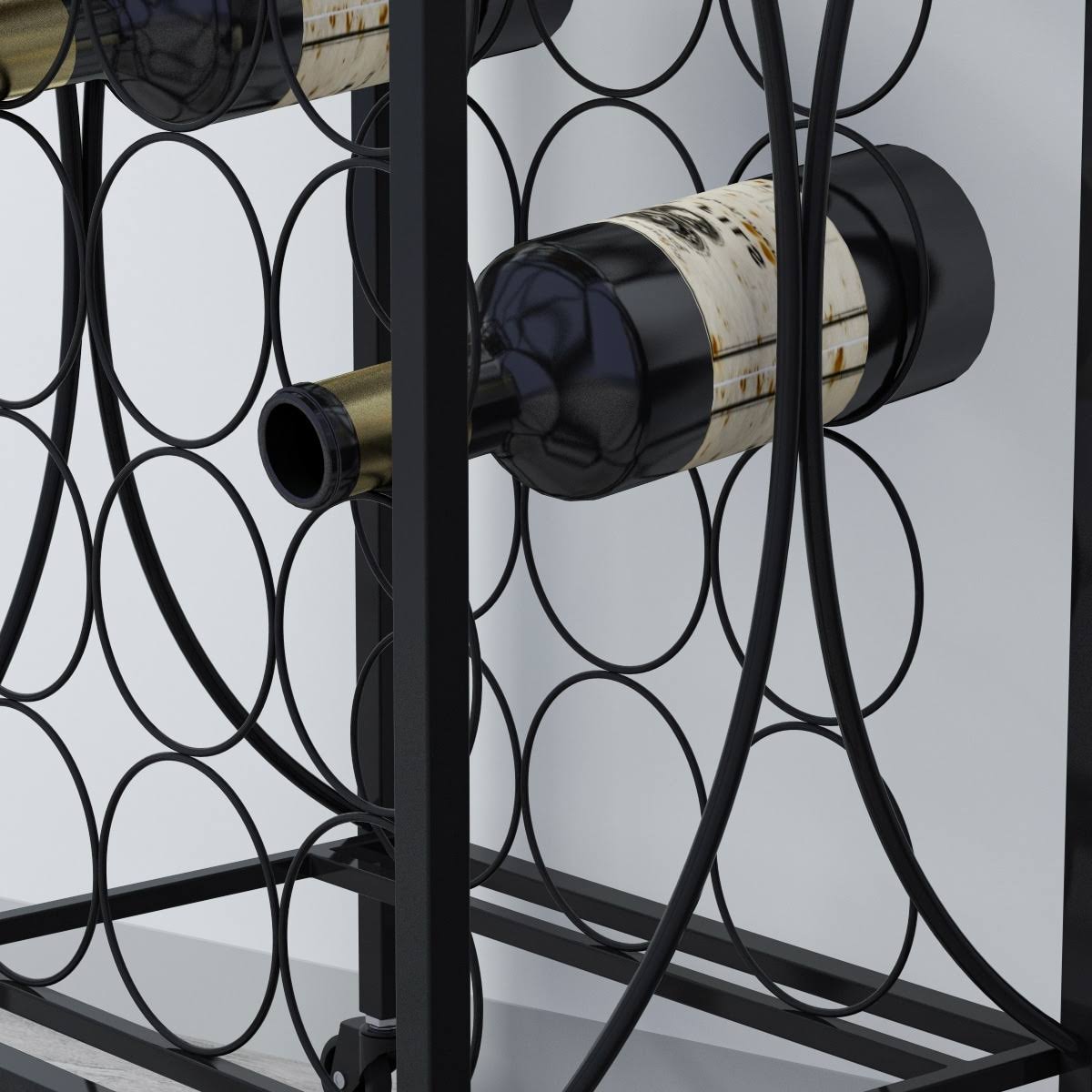 2-Tier Mobile Wine Bar Cart with Wine Rack and Glass Holder D439