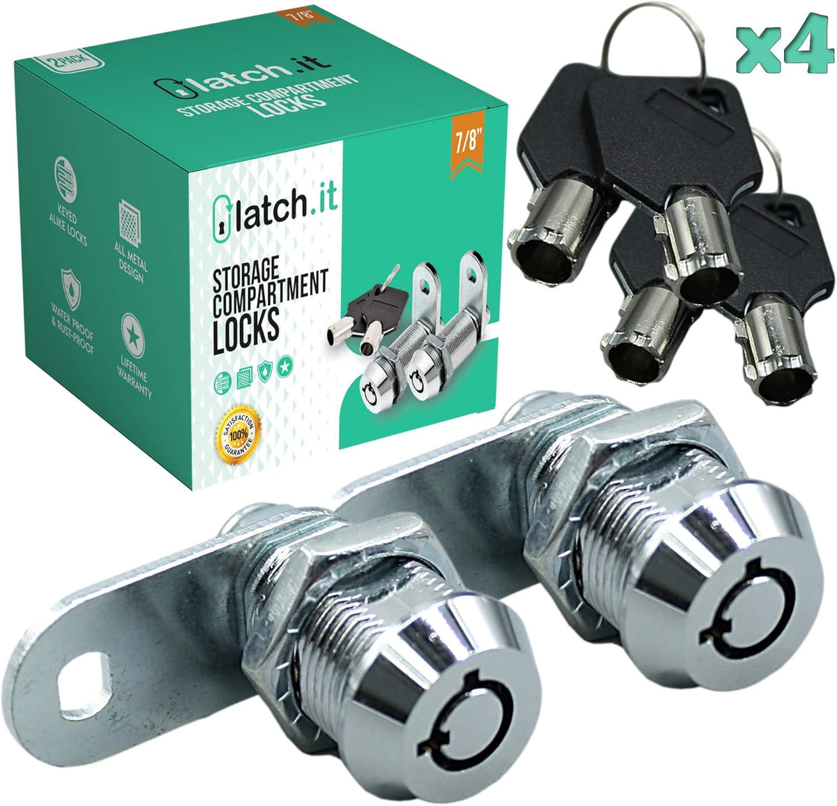 1-1/8" 5-Pack Metal RV Cam Locks with 10 Keys Z298890