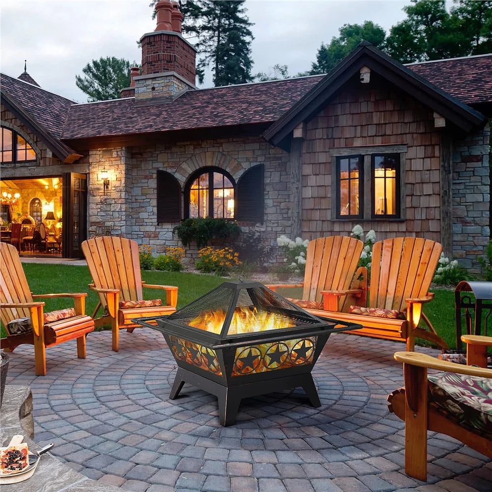 32in Square Steel Fire Pit with Mesh Cover R311897
