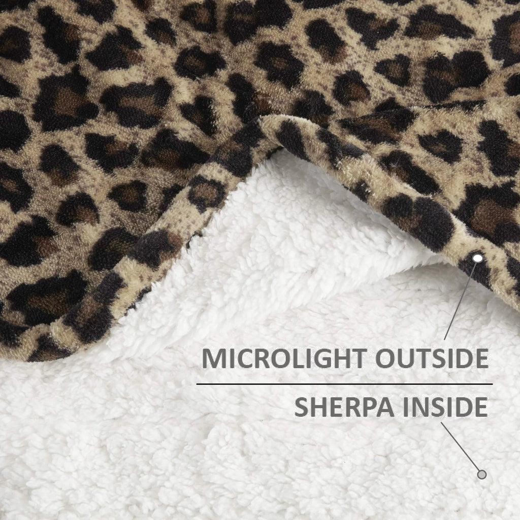 Sherpa Electric Throw Wrap with Sock Set Heated Wearable Blanket Reversible Animal Print 50"x64" X307