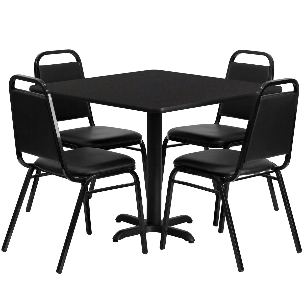 Black Laminate Table Set with 4 Banquet Chairs G4849