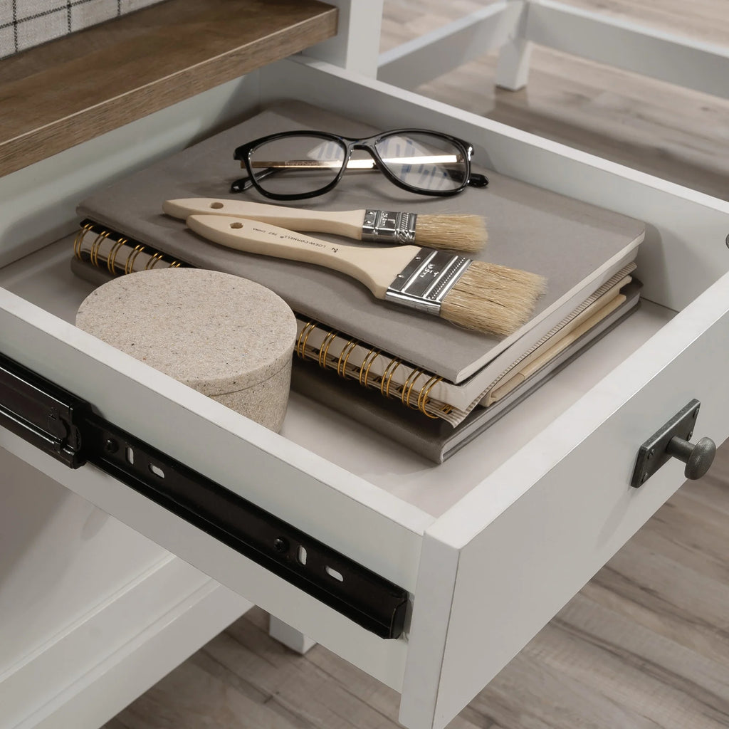L-Shaped White Engineered Wood Desk H44038