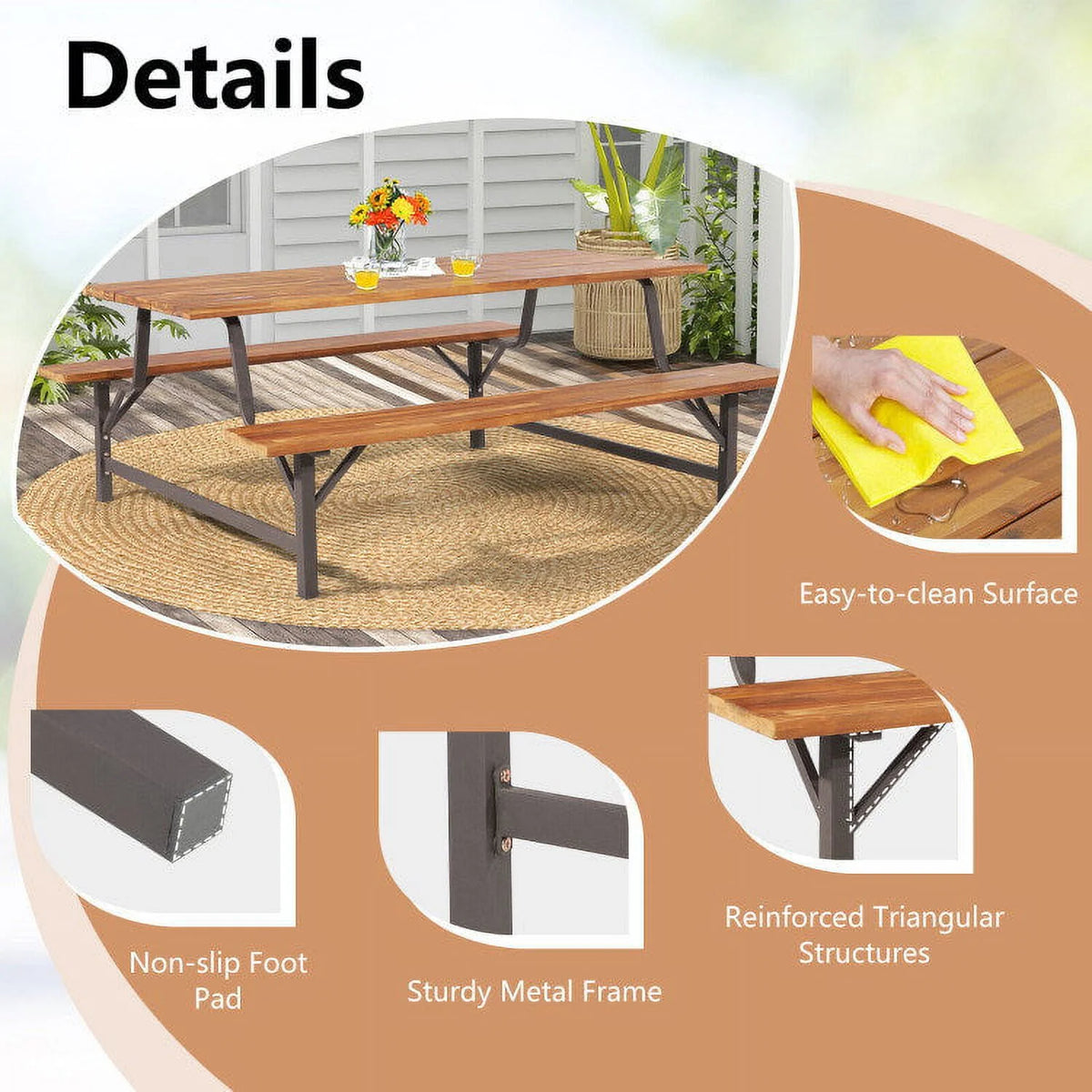 6-Person Outdoor Picnic Table and Bench Set K83878