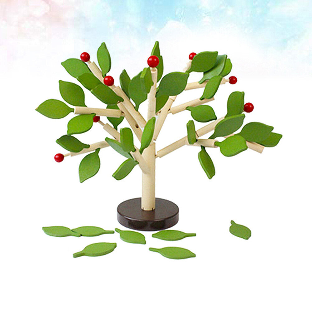 Wooden Tree Blocks Building Set with Leaves (Green) V47779