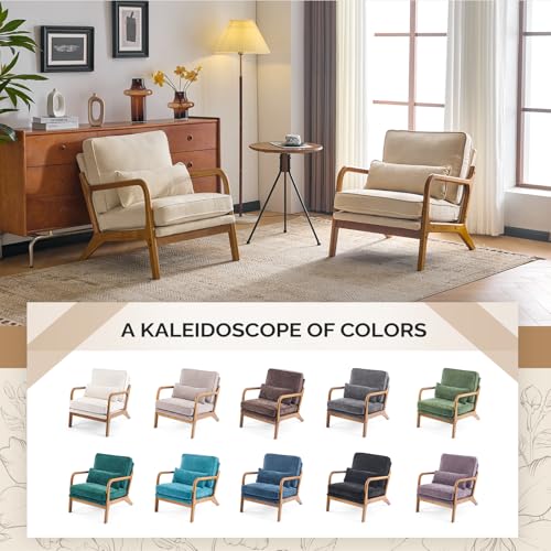 Cream Chenille Accent Chair with Cushion & Lumbar Pillow W595