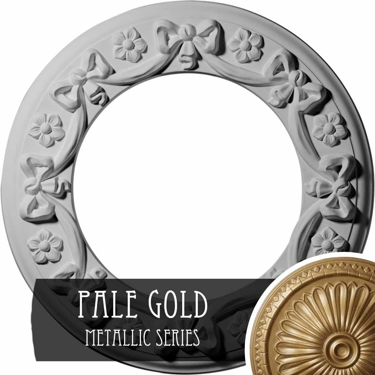 12 1/4x22OD x 7 1/2x22ID x 7/8x22P Ribbon with Bow Ceiling Medallion, Hand-Painted Pale Gold S443634