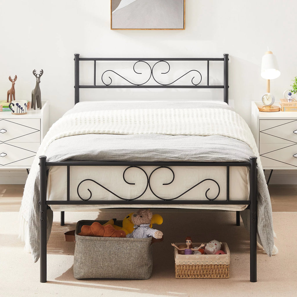 3-Piece Bedroom Set with Twin Bed Frame and 2 Black Nightstands O2775