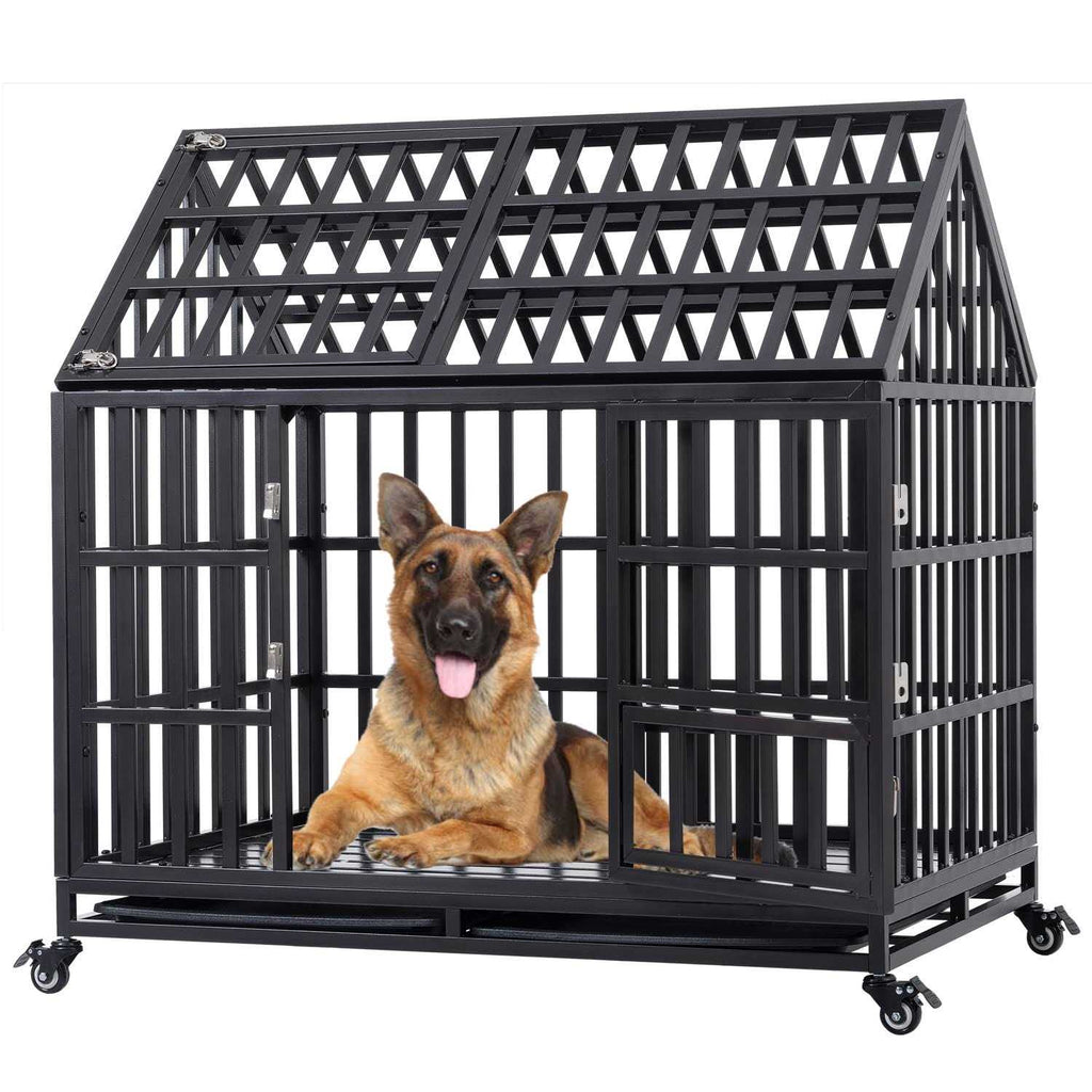 Heavy Duty Metal Dog Crate with 4 Lockable Wheels U767053