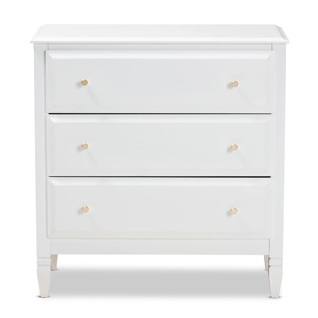 White 3-Drawer Wood Bedroom Chest D133
