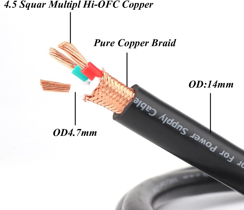 11AWG Pure Copper Power Cord with US Plug and IEC320 C13 Connector 6.6ft Q8809