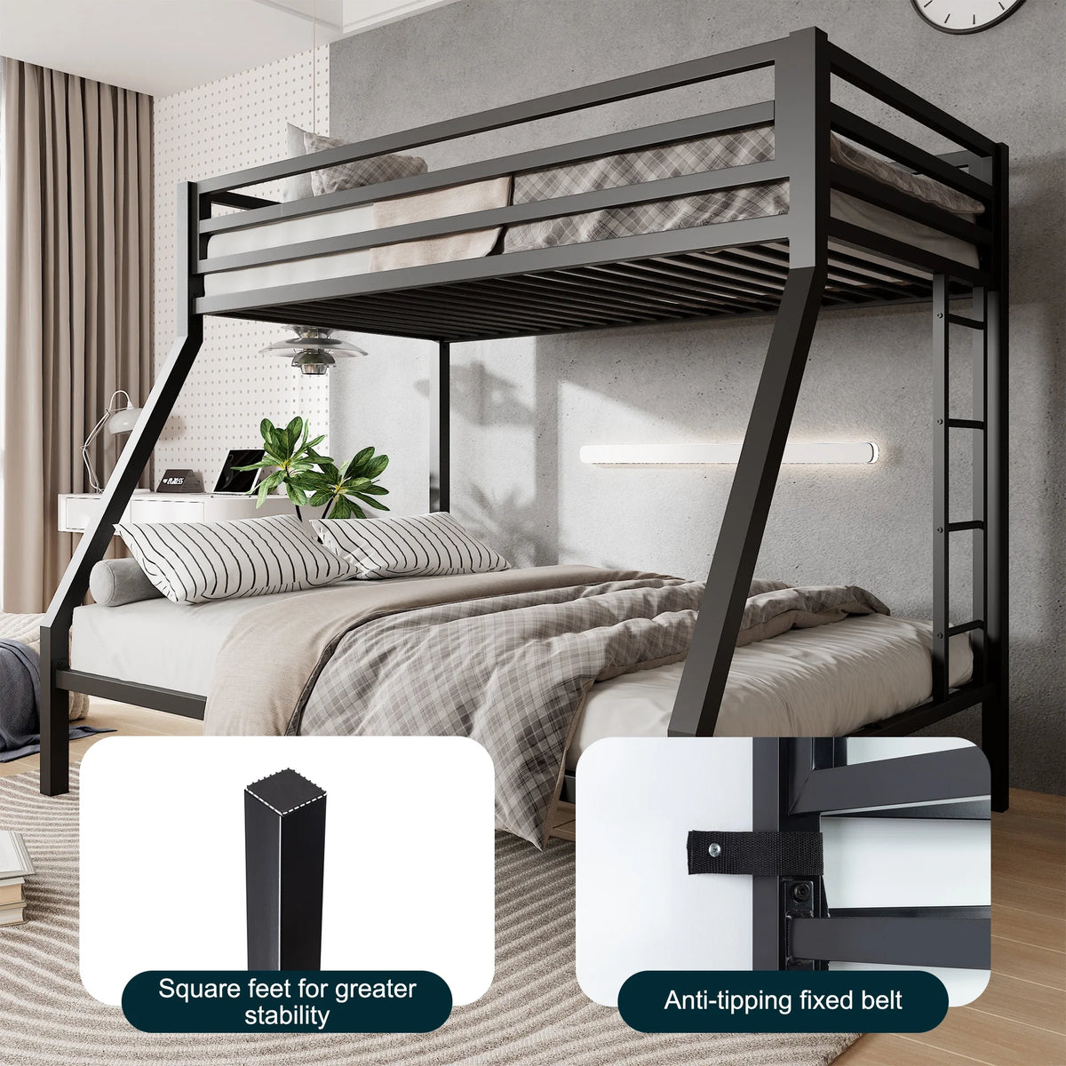 Black Twin Over Full Metal Bunk Bed with Stairs L91098
