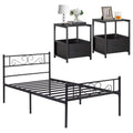 3-Piece Bedroom Set with Twin Bed Frame and 2 Black Nightstands O2775