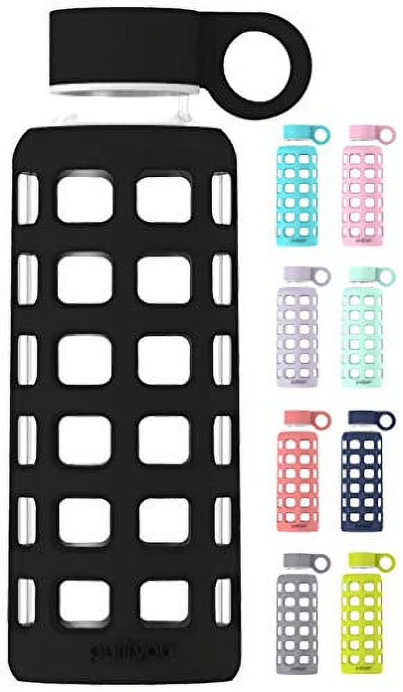 Glass Water Bottle with Non-Slip Silicone Sleeve & Stainless Steel Lid Insert, 32 oz U680364