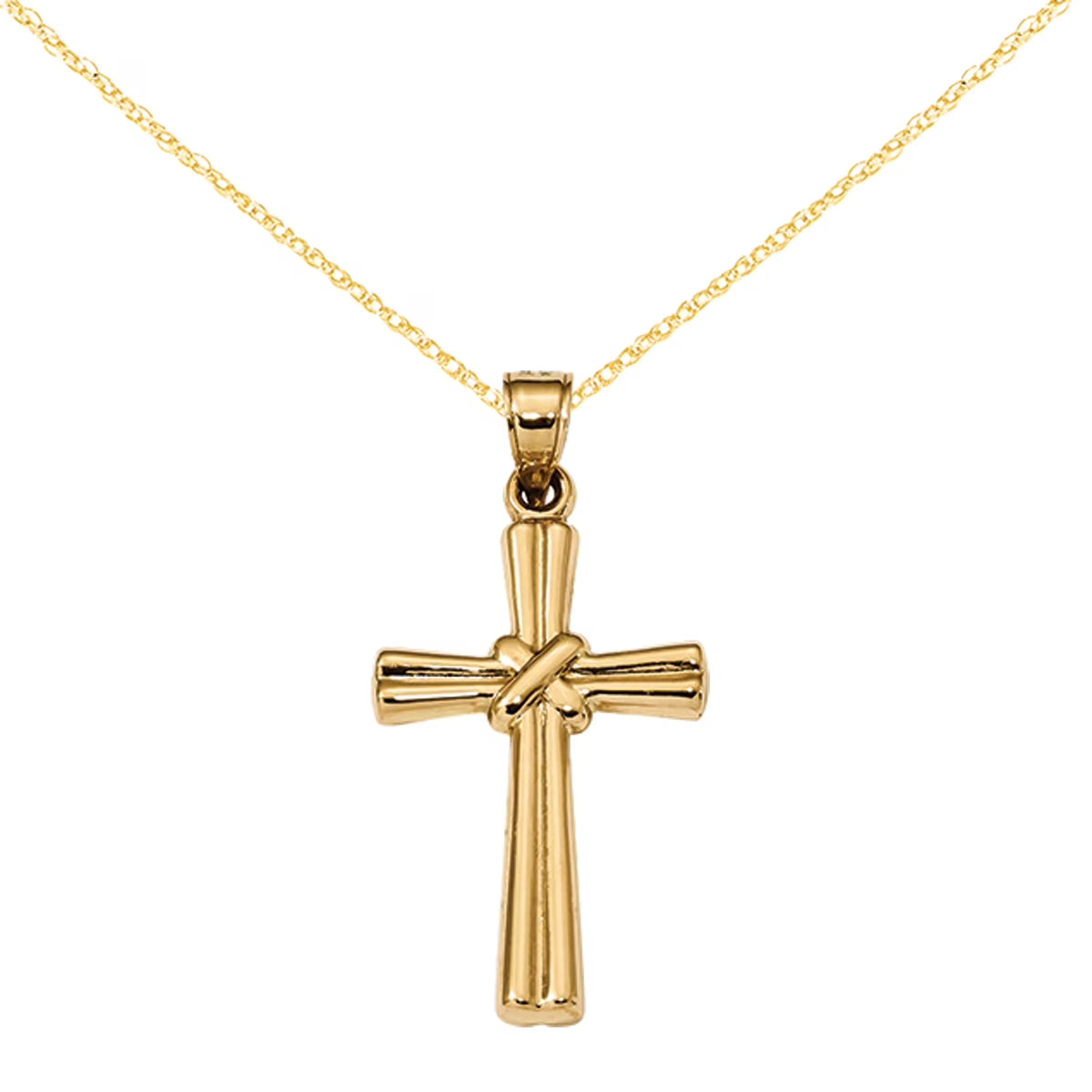14 Karat Yellow Gold Hollow Cross Pendant with 18-inch Chain M609