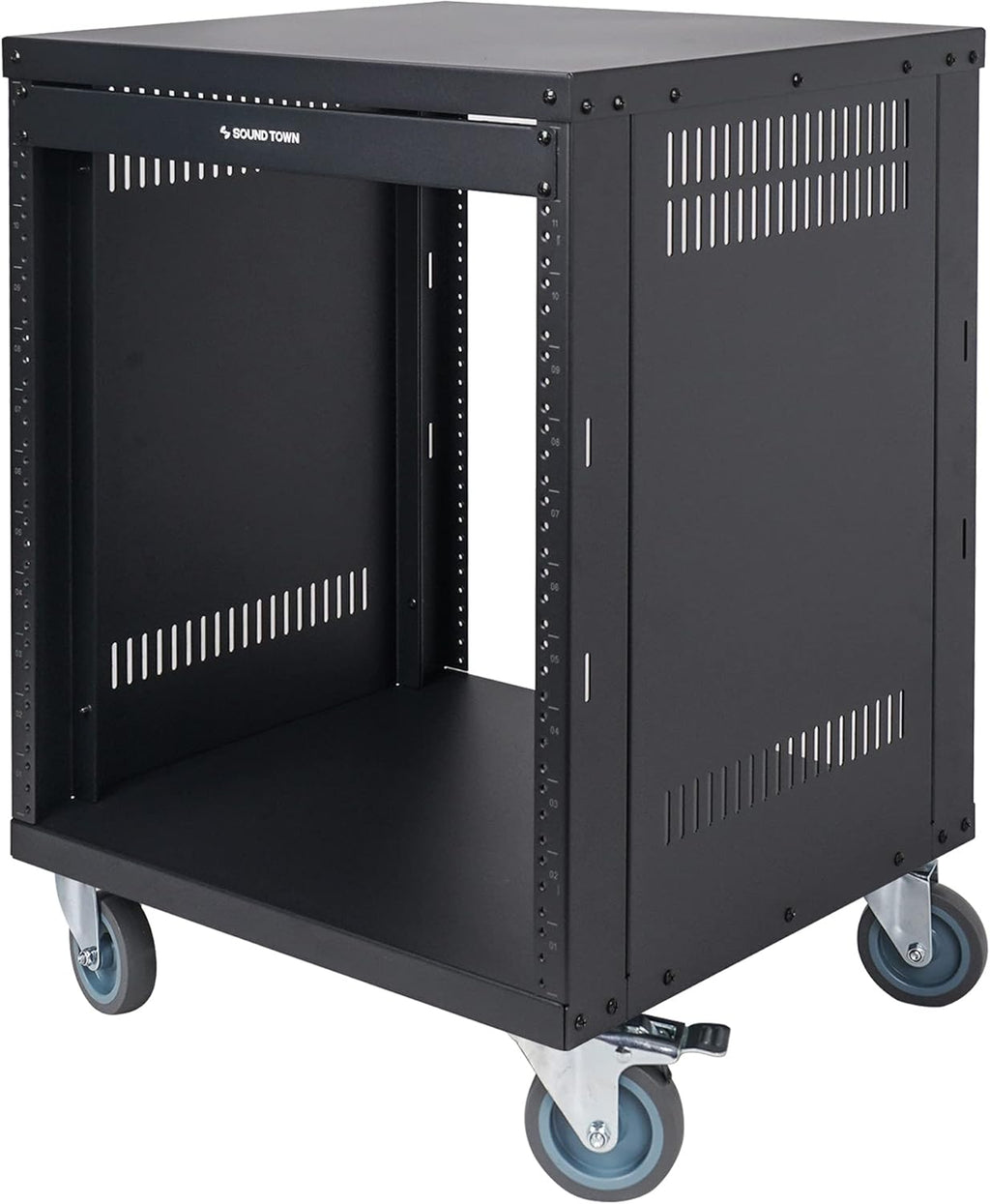 12U Universal Steel Rack with 3 Locking Casters and Vented Side Panels L295679